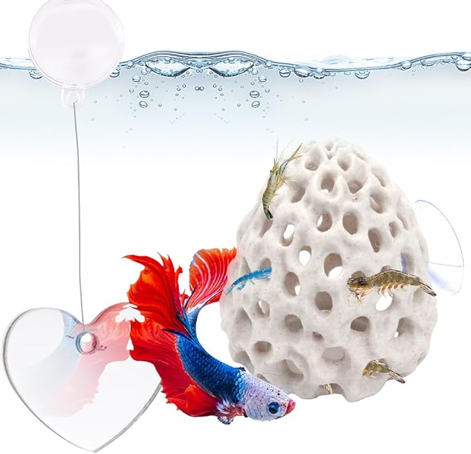 Shrimp Dome Hide and Betta Fish Tank Decorative Mirror, 2 Pack Betta Habitat Tank Ornament Accessories Tunnel with Suction Cup Aquarium Fish Cave Hideout Ornament Accessories for Shrimp Guppy Hiding