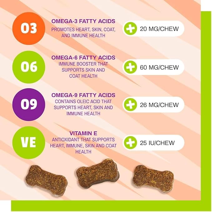 Pet Naturals Skin and Coat for Dogs, Bite-Sized Soft Chews, Salmon Oil and Omega Fatty Acids, Soothe Dry and Itchy Skin, No Corn or Wheat, Vet Formulated, Veggie Flavor, 30 Count