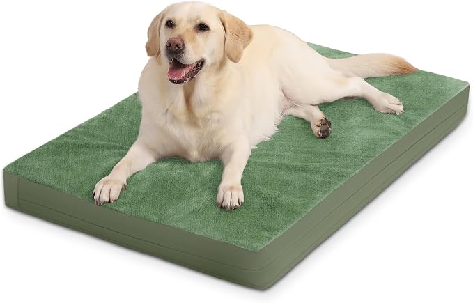 Waterproof Extra Large Dog Bed Washable Outdoor Orthopedic XL Crate Pad 42" | Reversible Wipeable Faux Leather & Soft Flannel, Durable Foam Pet Bed, Removable Cover,Anti-Slip Kennel Pad 41"x27" Green