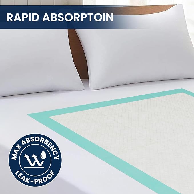 AllSett Health Incontinence Bed Pads Disposable 3XL 36"x 36"(50 Pack), White – 125 Gram Super Absorbent Waterproof Liner, Pee Pads for Adults - Chucks Pads