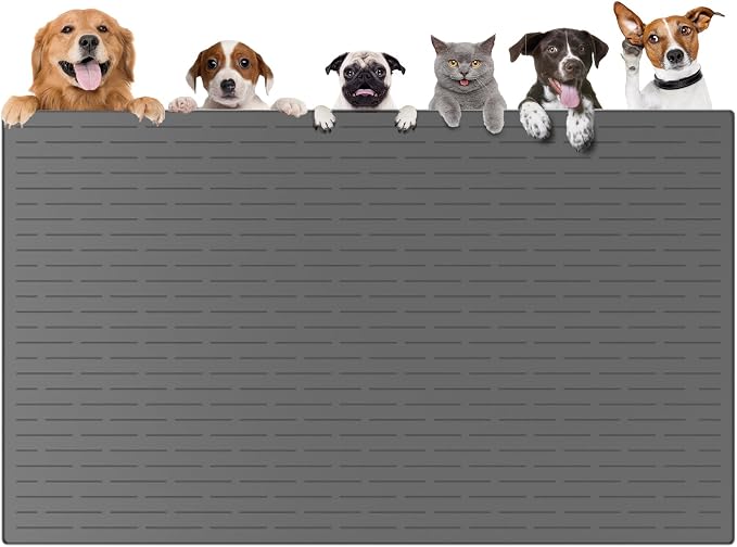 51.2"x25.6"(130cm×65cm) Largest Dog Food Mat, XXXXL Silicone Dog and Cat Mat for Food and Water Bowls, Thinken Waterproof Non-Slip XXXL Pet Feeding Mat for Floors, Dark Gray
