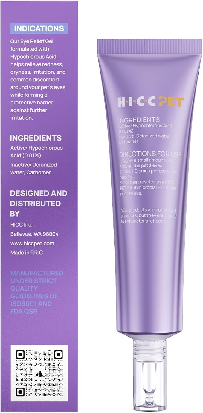 HICC PET Dog Eye Gel, Vet-Trusted Dog Eye Gel Drops, Pet Eye Cleanser Wash, Moisturizes & Refreshes Dry Eyes, Gentle Daily Pet Eye Care Alternative for Dogs, Cats, Horses. 2 fl oz