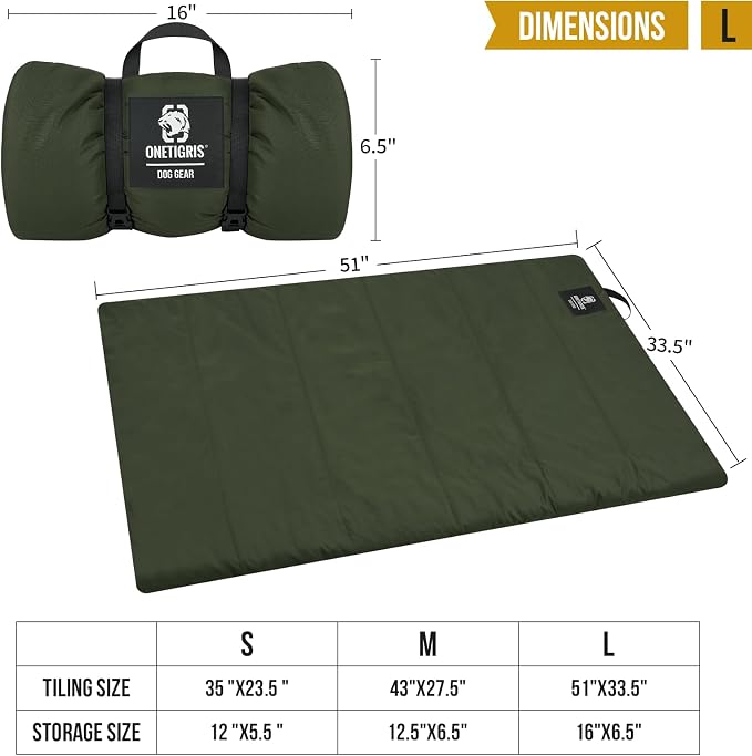 ONETIGRIS Washable Dog Bed Portable Outdoor Pet Mat Anti-Slip L | Foldable travel mat for dogs with soft insulated filling. Collapses compact for camping trips. Easy clean & stays put.