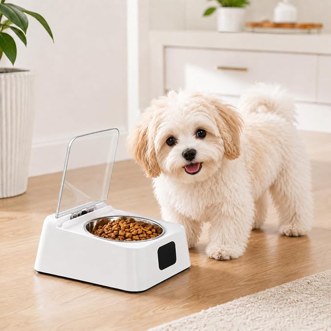 Open Lid Pet Feeder, Automatic Cat Feeder with Infrared Sensor Cover, Removable Bowl Battery Powered Intelligent Automatic Opening Lid Dog Feeder, Pet Food Dispenser for Cats and Dogs