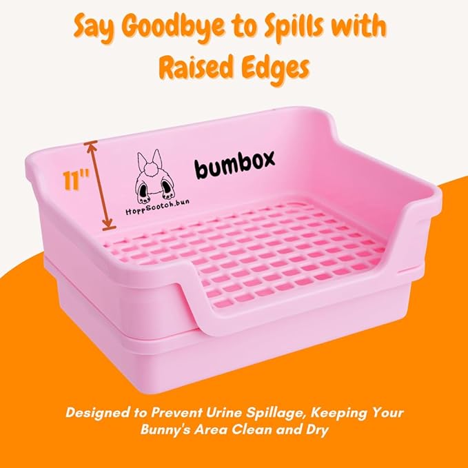 HoppScotch.bun Bumbox Large Rabbit Litter Box, 15.75" Training Cage with Plastic Grid for Small Animals, Indoor/Outdoor, Pink