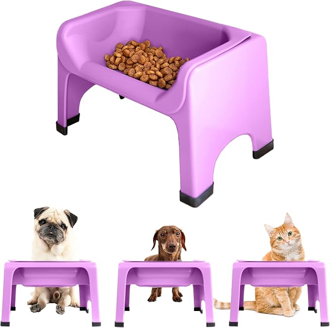 Fluff Trough Elevated Dog Bowl for Food | 5inch Tall Cat & Dog Feeding Station | Vet Approved Non-Toxic Silicone Feeder Bowl Insert | Raised Bowl for Medium and Small Dog/Pet with Flat Face (Purple)