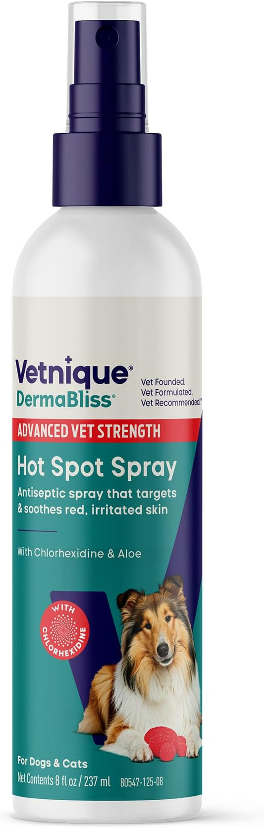 Vetnique Dermabliss Hot Spot Treatment for Dogs - Antiseptic Medicated Chlorhexidine Spray - Vet Recommended for Skin Infections, Hot Spots & Irritation (Hot Spot Spray, 8oz)