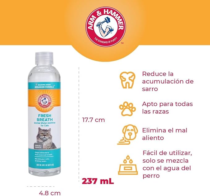 Arm & Hammer for Pets Advanced Care Dental Water Additive for Cats, Odorless and Flavorless, Baking Soda Formula, Helps Prevent Gum Disease and Fresh Breath, 8 Fl Oz - 2 Pack
