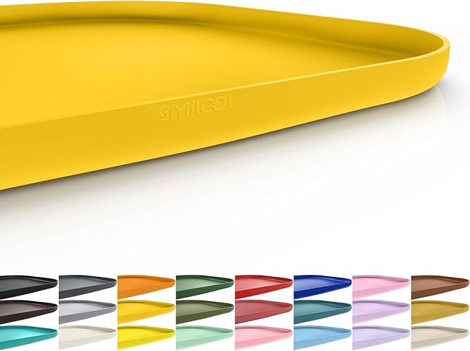 SMILOOL Waterproof Silicone Pet Food Mat with Raised Edge for Dog & Cat | 24" x 16" Non-Slip Pet Feeding Mats with Lip for Food & Water Bowl, Food Grade, Easy Cleaning, Vivid Yellow
