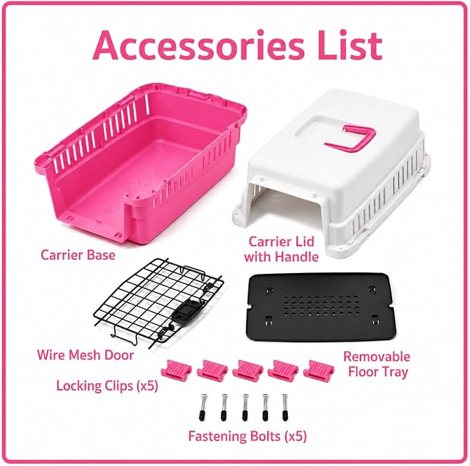 20-Inch Pink Hard Shell Pet Carrier for Small Dogs & Cats Under 15 Lbs | Plastic Dog Crate & Cat Travel Kennel, Secure Metal Door, 360° Airflow, Wipe-Clean Base