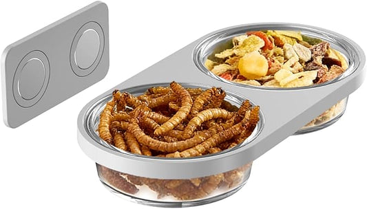 Magnetic Reptile Feeding Ledge with 2 Pack Plastic Bowls Food Feeder Water Dish for Crested Gecko Dwarf Hamster(Gray, Magnetic-Mounted)