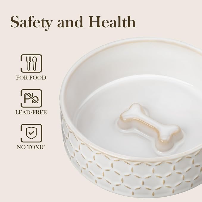 MALACASA Ceramic Dog Food Bowl, Water Dish for Small Breeds, 1.5 Cups | Honeycomb Pattern, Ceramic Pet Bowl, Food and Water Dish, Dishwasher and Microwave Safe, for Small Dogs and Cats