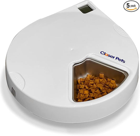 Closer Pets C500 Five-Meal Automatic Pet Feeder with Stainless Steel Bowls