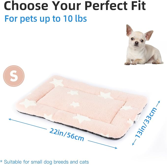 Mora Pets Cat Bed for Indoor Cats Washable Dog Crate Pad Cute Star Dog Bed Mat for Small Dogs Pet Kennel Pad for Cage Soft Flat Puppy Kitten Cushion Sleeping Anti-Slip Pink 22 x 13
