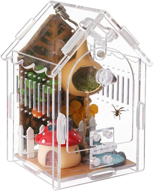 Jumping Spider Enclosure Kit Acrylic Terrarium for Tarantulas, Reptiles & Praying Mantis | Magnetic Feeding Port & Secure Latch | Arboreal Enclosure with Ventilation & Front Door
