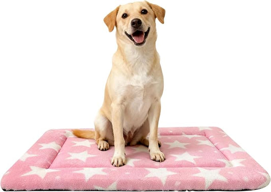 Washable Dog Bed Plush Orthopedic Outdoor Crate Mat with Non-Slip Bottom,Luxe Soft Kennel Pad for Pets, Cozy Cage Cushion & Pet Sleeping Mattress Large Sized,Medium,Small Dogs,36 x 24 inch,Pink
