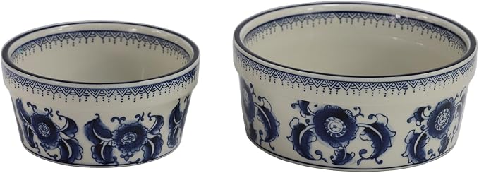 Handpainted Blue & White Vintage Porcelaine Dog Bowls, Anti-Slip Heavy Ceramic Dog Pets Feeding Food Water Bowls Dish, 27OZ for Medium Large Dogs and Cats,Dishwasher and Microwave Safe-6.5"