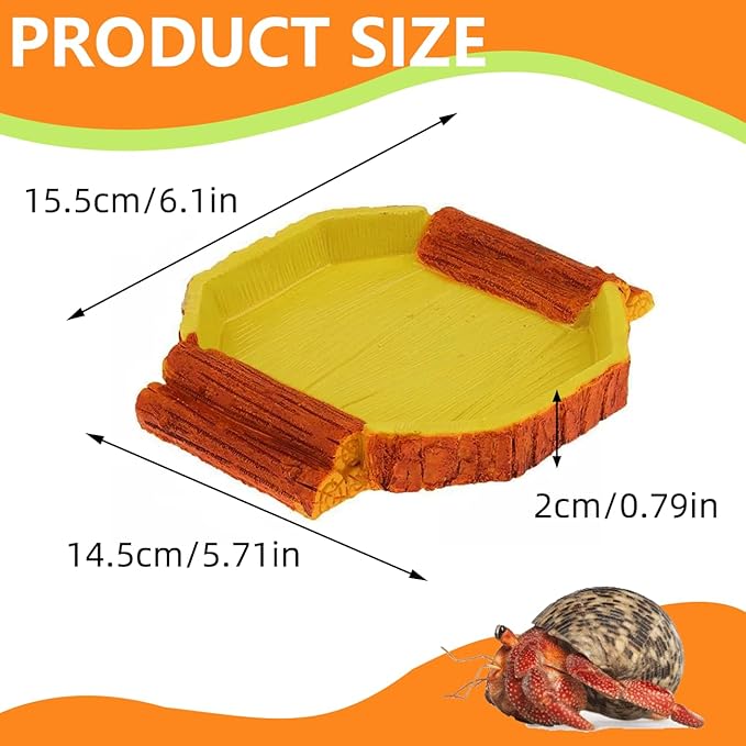 Hermit Crab Water Tank Hermit Crab Habitat Reptile Food Dish Accessories for Hermit Crab Turtle Lizard Water Tank Cage (Yellow, 6.1 x 5.71 x 0.79 inches)
