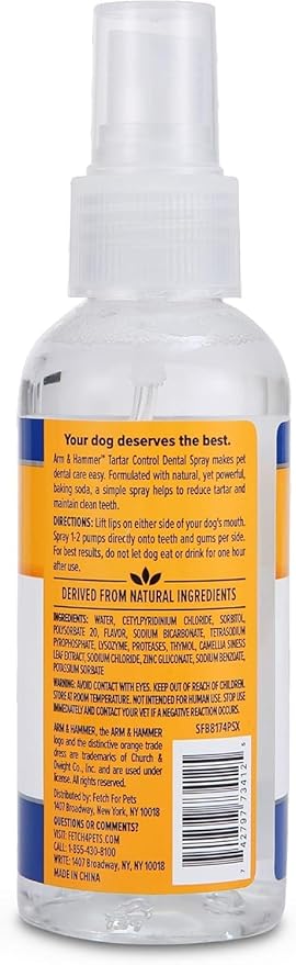 Arm & Hammer Tartar Control Dental Spray for Dogs, Mint Flavor Breath Freshener, Brushless Teeth Cleaning Oral Care with Baking Soda, Helps Reduce Plaque and Tartar Buildup, 4 Fl Oz - 2 Pack