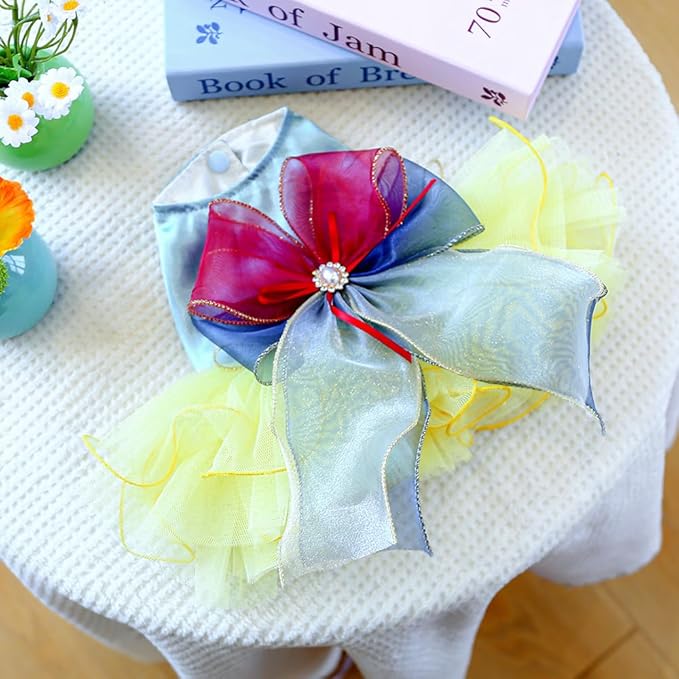ANIAC Elegant Dog Dress for Small Dogs Girls, Bow Knot Puppy Clothes Female, Cat Princess Tutu Dress, Formal Pet Pary Outfit for Wedding Birthday Valentines (Yellow, X-Large)