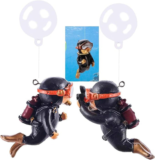 2-Pack Tank Decorations, Cute Little Diver, Aquarium Decoration Accessories Ornaments with Float Ball, Playmate for Tank Suitable for All Kinds of Fish and Tanks (Black)