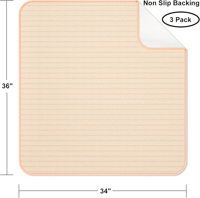 Bed Pads for Incontinence Washable Waterproof, 36" x 34" (Pack of 3) - Reusable Medium Bamboo Fiber Pee Pads for Adults, Women, Elderly, Pet, 4-Layer Underpads for Sofa, Couch, Furniture - KELISITING