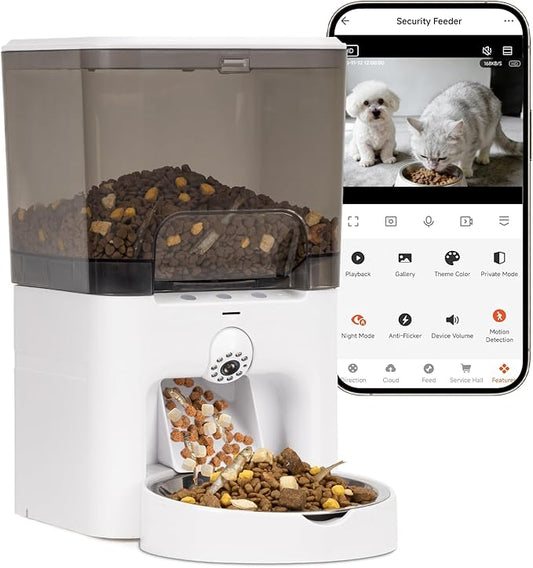 Automatic Cat Feeder with Camera, 5G WiFi Smart APP Control Automatic Dog Feeder, 2k HD Video with Night Vision, 6L Cat Food Dispenser, Remote Monitor, Anti-Clog, 2-Way Audio, Low Food Alert