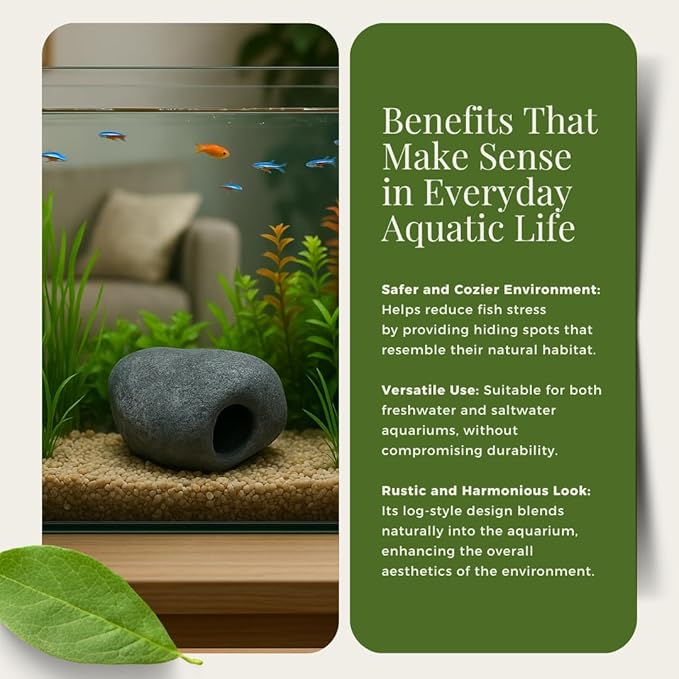 Aquarium Decoration Betta Fish Cave Fragata Ornaments Resin for Freshwater and Saltwater Tanks (Natural Stone)