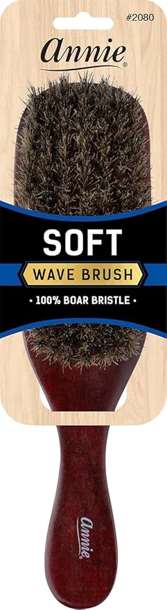 Annie Wave Soft Brush (Model 2080) - Natural Wood Handle, Boar Bristles, Detangler