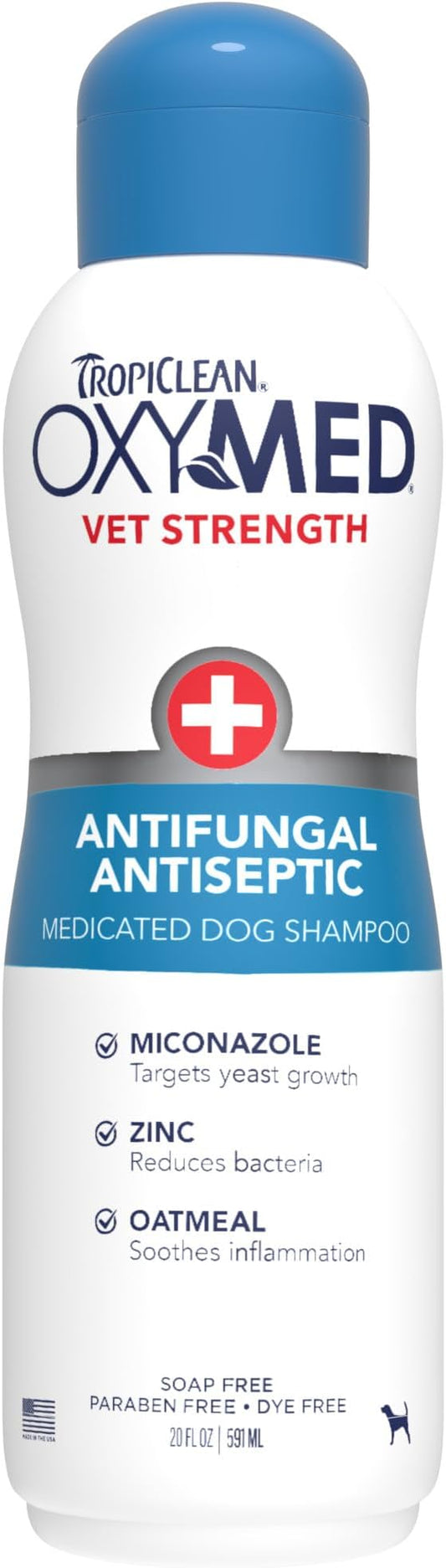 TropiClean OxyMed Medicated Antifungal Dog Shampoo, Yeast Dermatitis Treatment for Dogs, Deep Cleaning & Healing Formula with Miconazole, Zinc & Oatmeal, 20oz
