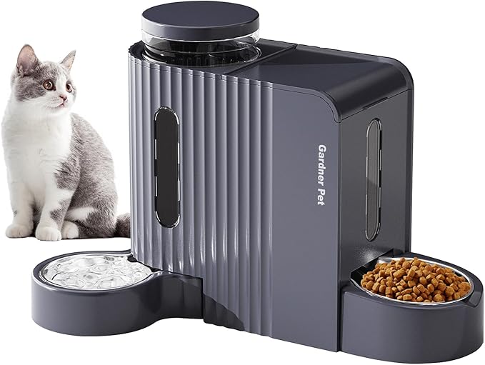Gardner Pet Automatic Gravity Cat Food Feeder and Water Dispenser Stainless Steel Two-in-One Set Large Capacity Dispenser for Medium, Large Dogs, Puppies, Kittens, Rabbits-(1.6 Gallons x 2)
