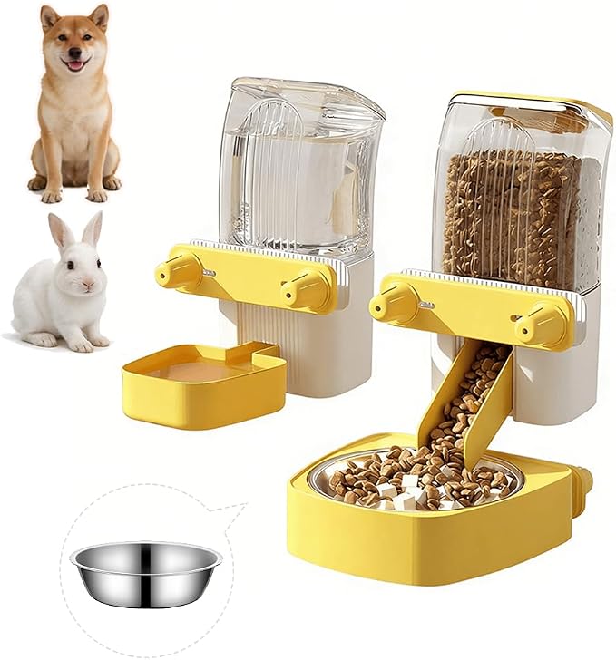 2-Pack Cage-Style Large Capacity Hanging Automatic Pet Feeder & Water Dispenser 50oz/1500ml,for Cages 0.98" Max Inner,1.77"-2.56" Outer,for Small/Medium Dogs, Cats, Rabbits & Guinea Pigs