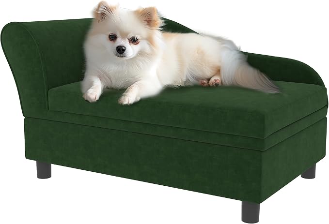 PawHut Luxury Fancy Dog Couch with Hidden Storage, Small Dog Sofa Bed with 2" Soft Foam, Modern Pet Furniture for Puppies & Little Breeds, Green | Small Dog Sofa Bed with 2" Soft Foam, Modern Pet Furniture for Little Breeds