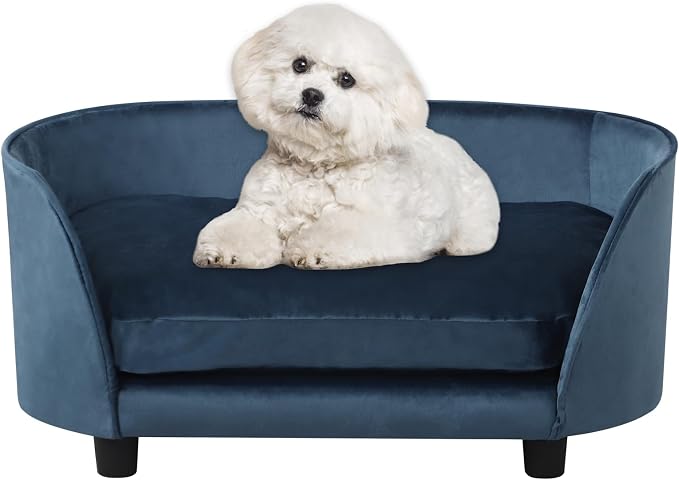 Pet Sofa Bed,Cat Sofa Couch,Small Dog Beds,Pet Sofa Couch, Cat Beds,Wooden Frame and Velvet Fabric and Washable Cushion, Comfy Dog Couch for for Small Dogs &Cats&Puppy (Blue)