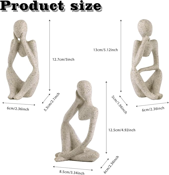 3 Pcs Fish Aquarium Decor Ornaments Minimalist Sandstone Thinker Statue Fish Tank Decorations Small Accessories Resin Abstract Home Decor Fish Toy for Betta Cichlid Goldfish Shrimps Hermit Crabs