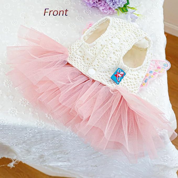 ANIAC Butterfly Dog Dress with Pink Tutu Funny Pet Clothes with Wing Girl Puppy Dress for Small Dogs Pet Butterfly Costume Holiday Cat Outfit for Halloween Birthday Wedding (Pink, Medium)