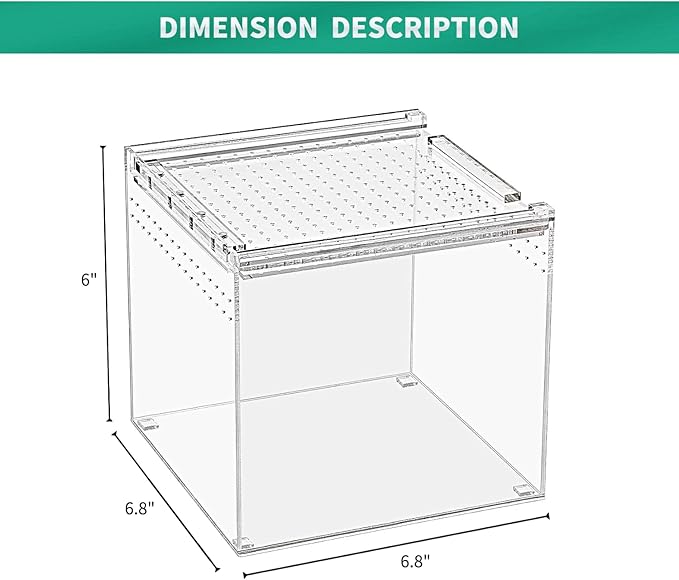 Reptile Terrarium,6.8" x 6.8"x 6" Reptile Breeding Box, Magnetic Acrylic Enclosure，for Tarantula，Hermit Crab，Jumping Spider，Iguana，Leopard Gecko，Bearded Dragon, Insect, Mantis, Scorpions.