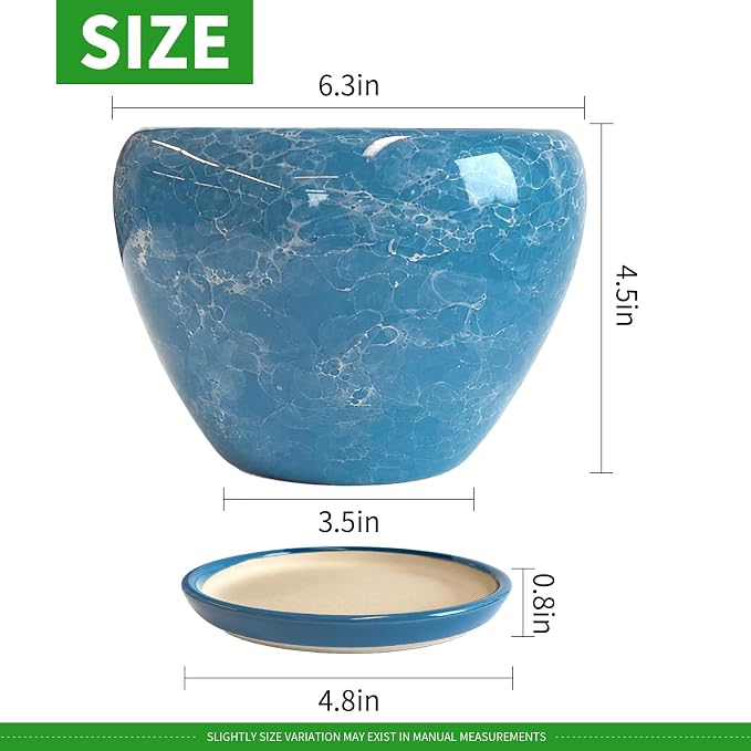 Deep Dream 6 Inch Plant Pots- Ceramic Planter Pot with Drainage Hole and Saucer, Round Flower Pot for Indoor Outdoor Succulent, Snake Plants and Cactus, Gemstone Blue