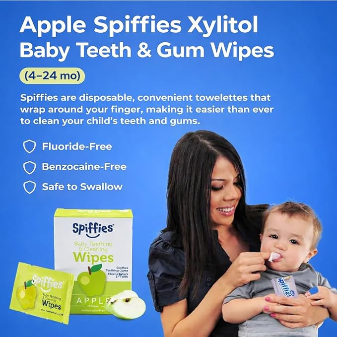 Baby Teeth & Gum Wipes – Apple + Grape Variety Pack, Xylitol-Enriched Oral Care Wipes – Individually Wrapped – No Water Needed – Fluoride-Free – 60 Count (3 x 20)