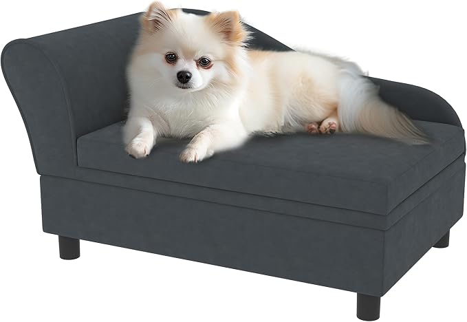 PawHut Luxury Fancy Dog Couch with Hidden Storage, Small Dog Sofa Bed with 2" Soft Foam, Modern Pet Furniture for Puppies & Little Breeds, Dark Gray | Small Dog Sofa Bed with 2" Soft Foam, Modern Pet Furniture for Little Breeds