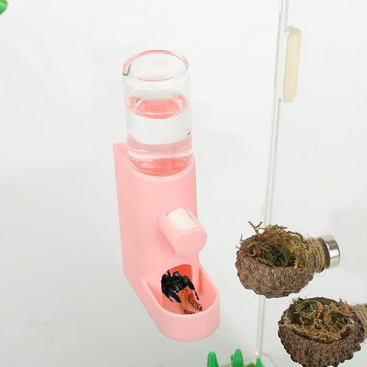 Small Animal Water Feeder, Magnetic Hanging Feeder & Hidden Cave - Accessories for Jumping Spiders, Wolf Spiders, Mantises, Arboreal Animals & Other Small Creatures - 5ML Capacity (Pink)