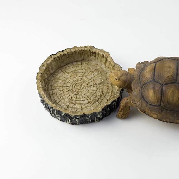 OMEM Reptile Natural Bowl Food and Water Dish Resin Made (2PCS- Tree bark)