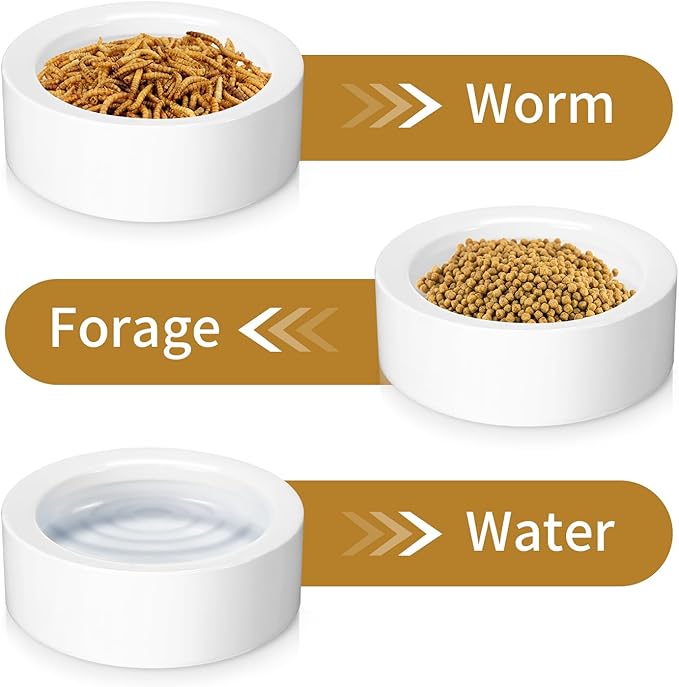 Meanplan 4 Pcs Reptile Bowl Food Dish Reptile Water Food Feeding Dish Ceramic Worm Pet Bowl Anti Escape Feeder for Lizard Anoles Chameleon Bearded Dragon Hermit Crab(2.71 Inch)