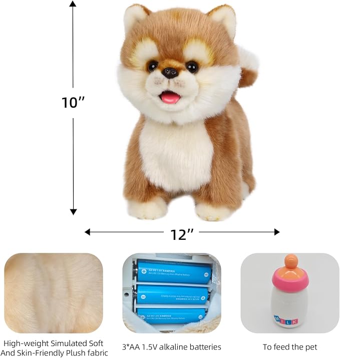 CU-MATE Plush Interactive Simulation Dog-Realistic Puppy Electronic Toy Dog Cat with Walking/Barking/Wagging Tail/Talking-Like Real Robotic Present (Electric Akita)