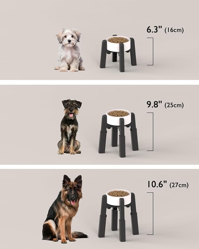 Dog Bowl Stand with Adjustable Height and Width [2 Pack, Stand Only] | Elevated Pet Water & Food Bowl for Medium Dogs, Stable and Anti-Slip Raised Bowl