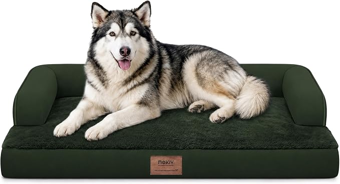 XXL Orthopedic Waterproof Dog Bed with Bolster for Extra Large Dogs | Pillow Support for Neck Relief, Egg Crate Foam, Waterproof Liner, Anti-Slip Bottom, Removable Bolster Cover, 45 x 35 Inch