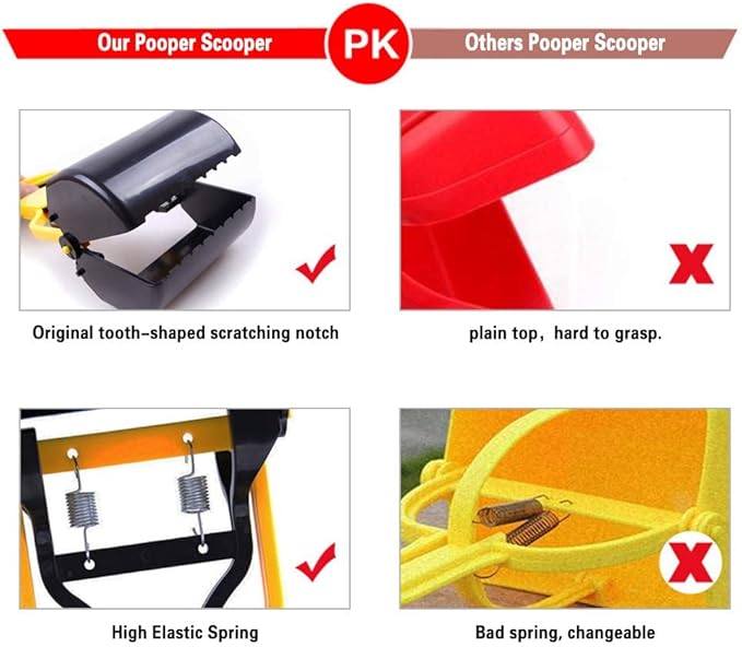 Andiker Portable Pet Pooper Scooper with Short Handle, Pet Clamp Scooper, High Elastic Spring Dog Poop Scoop Indoor and Outdoor Cleaning Tool (Yellow)