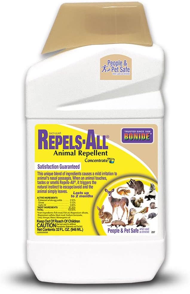 Bonide Repels-All Animal Repellent, 32 oz Concentrate, Long Lasting Outdoor Garden Deer Repellent, People and Pet Safe