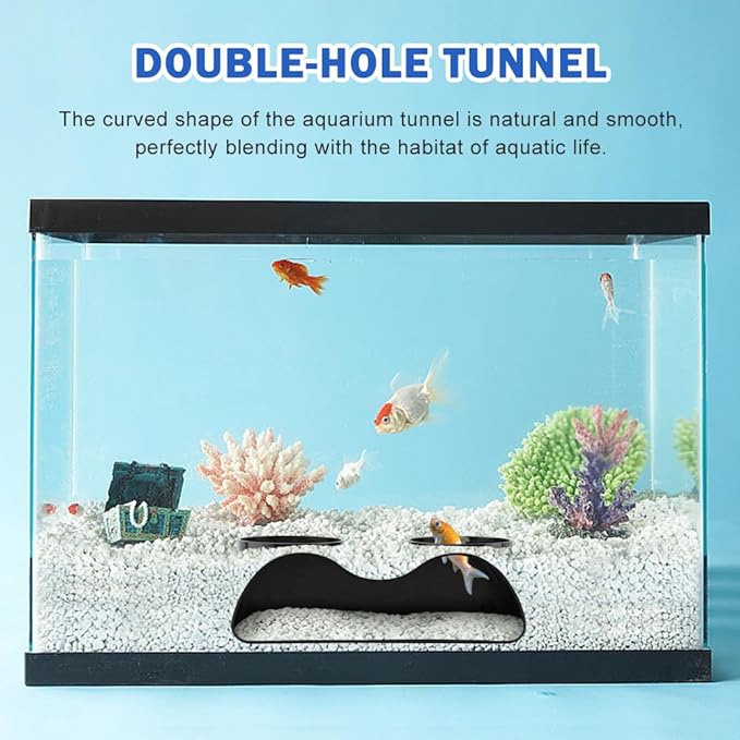 Aquarium Cave Hideout, 2-Hole Underground Tunnel for Fish Tank, Under Gravel Fish Hide for Corydoras, Pleco, Loach and Shrimp, Black