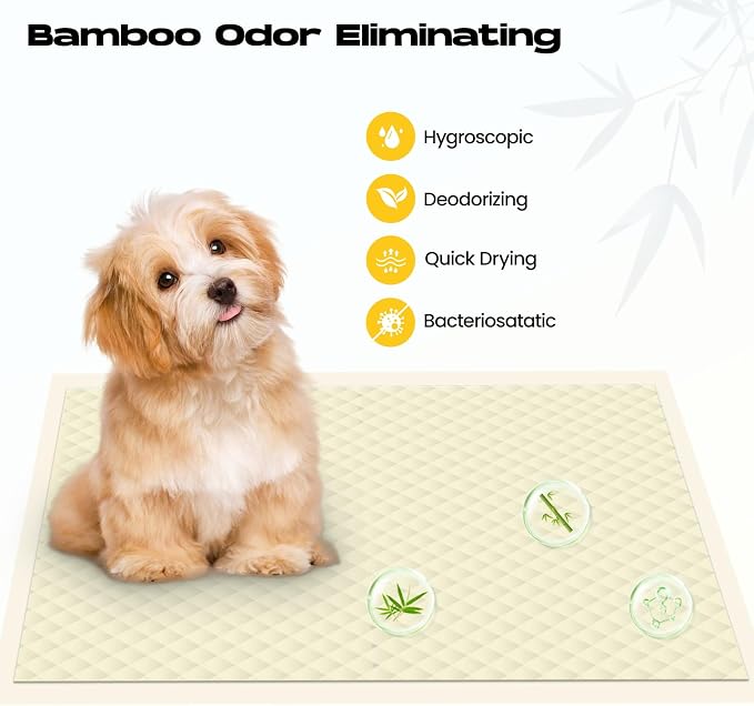 Bamboo Small Puppy Pads Pee Pads for Dogs 22"x22" 30 Count | Training Pads Deodorizing Leakproof Quick Drying Dog Pee Pads Super Absorbent Disposable Puppies, Doggie, Cats, Rabbits